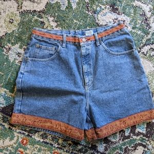 Orange embroidered high waisted shorts